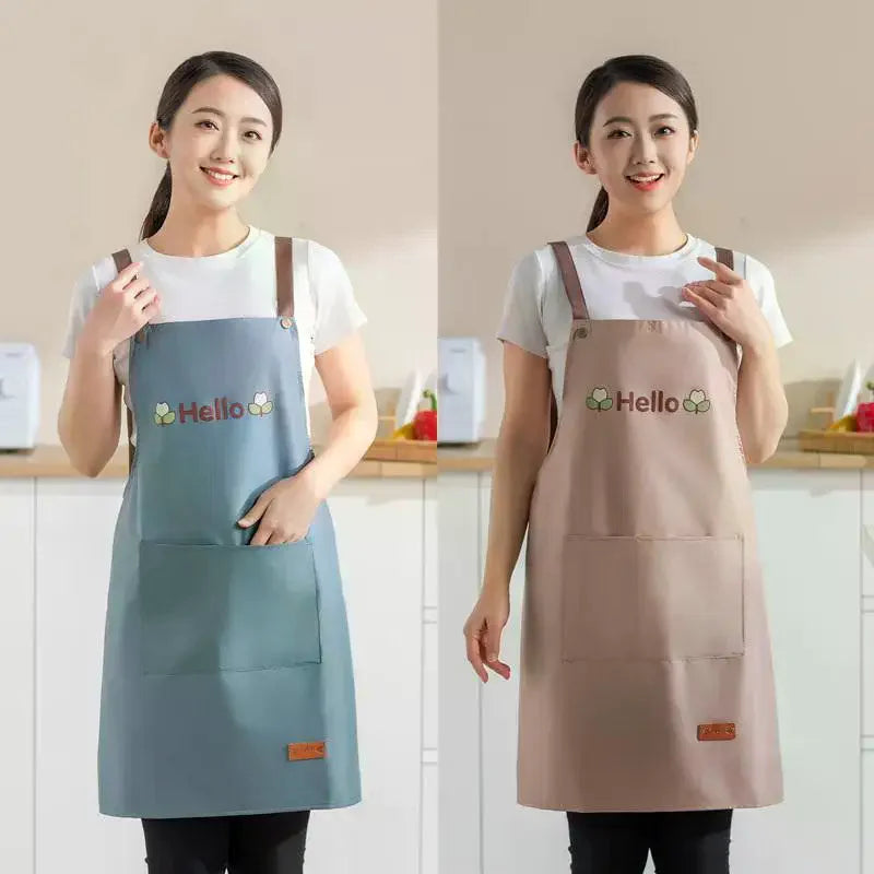 tablier cuisine bleu clair vert foncé moderne imprime fleurs poche pratique écoureuse fixations chef
