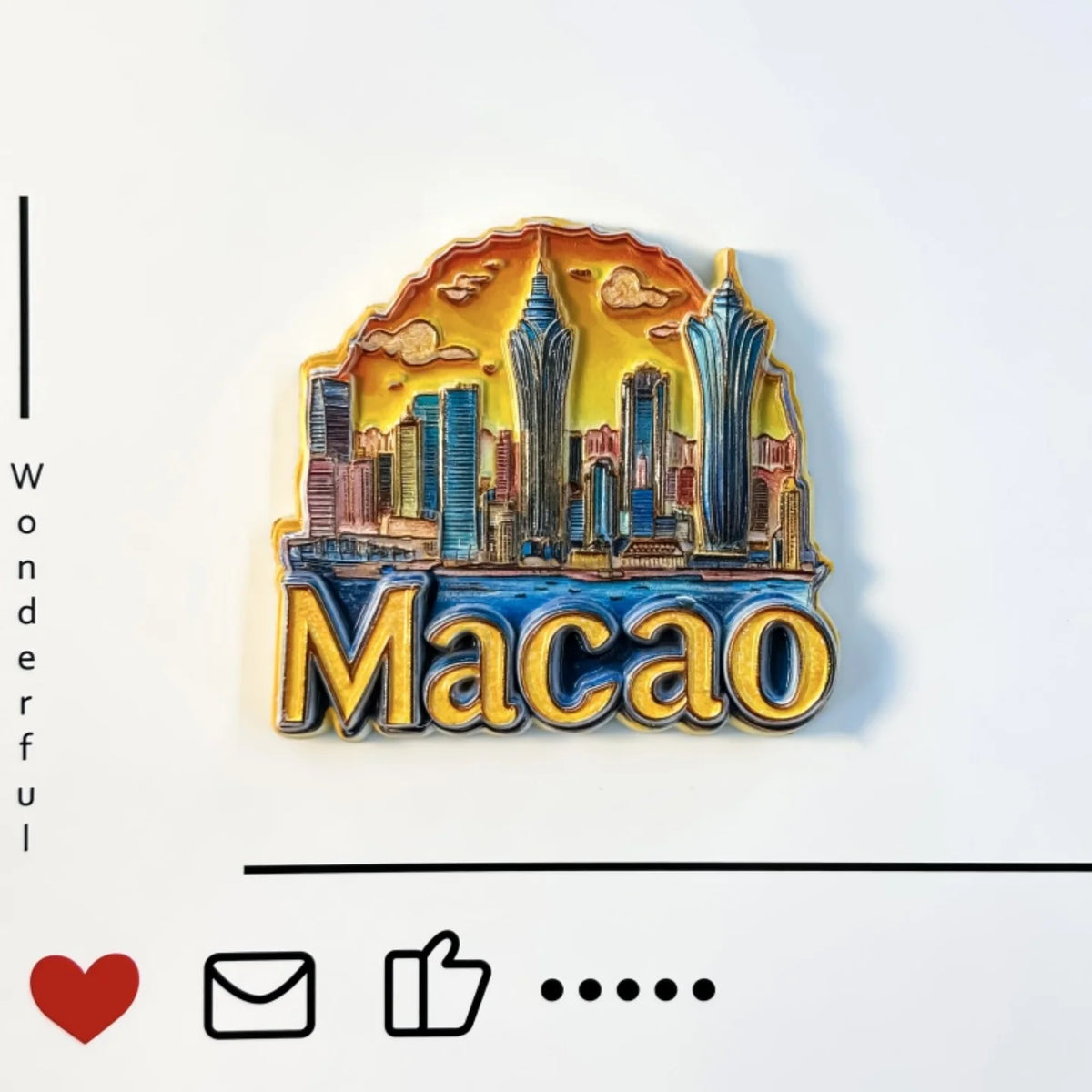 autocollants aimants macao paysage urbain gratte ciels creative 3d iconique batiments multicolores réfrigérateur stickers