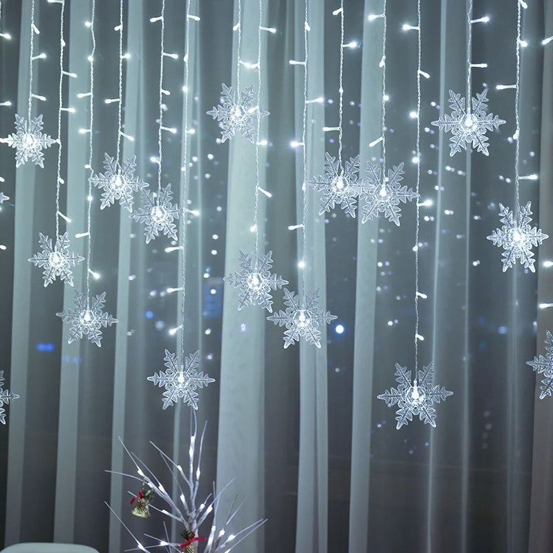 guirlande lumineuse flocons neige étoiles multicolore blanc rouge vert bleu décoration noël festive chambre