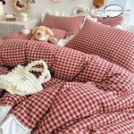 housse couette carreaux rouge blanc vintage romantique pièces 180x210cm 200x200cm 220x240cm