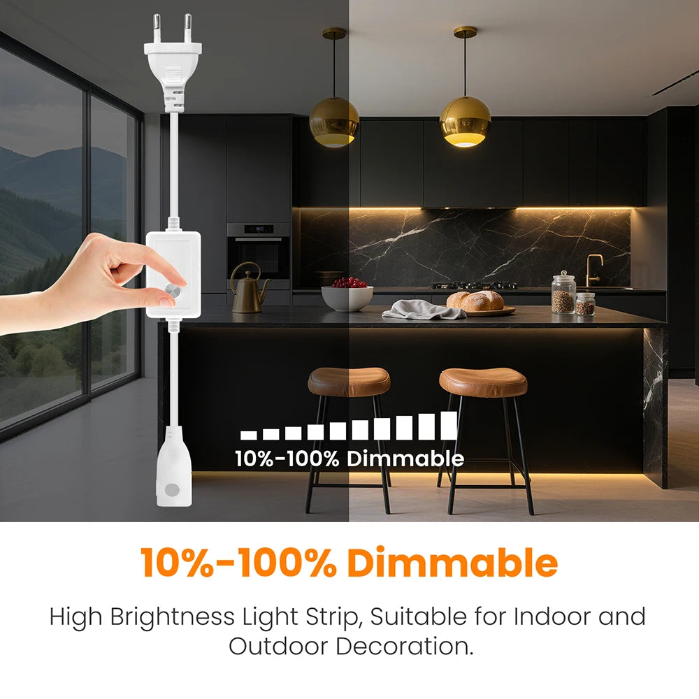 ruban lumineux led blanc lisse moderne clips interrupteur manuel adaptable eu us uk
