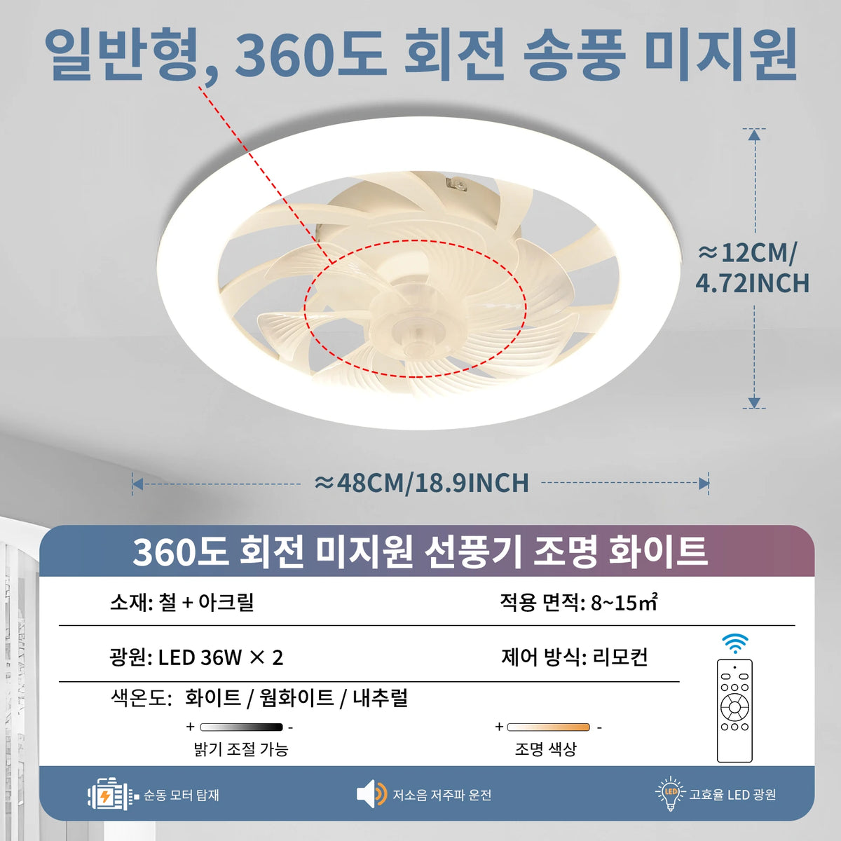 ventilateur oscillant led moderne télécommande blanc jaune 49cm 360degrees 2000lm 110v220v