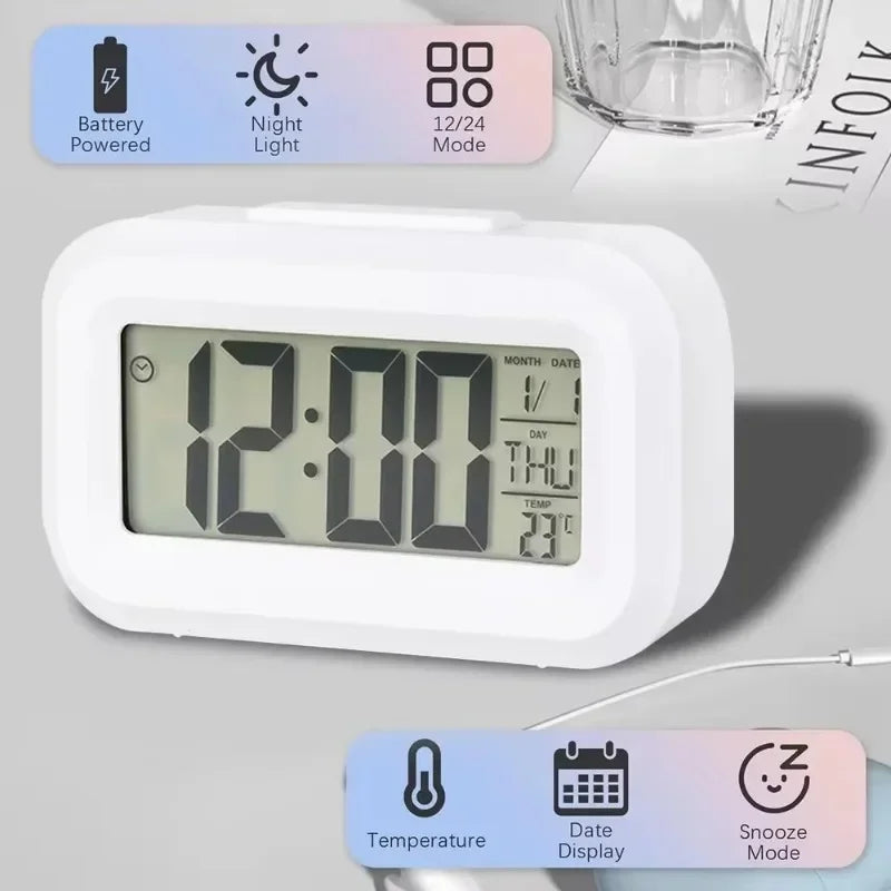 réveil digital horloge table led moderne calendrier alarme multifonction blanc vert bleu rose