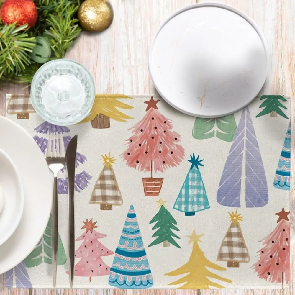 serviettes table noël motif festif arbres cadeaux flocons géométriques couleurs vives pack pièces