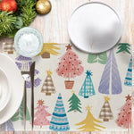 serviettes table noël motif festif arbres cadeaux flocons géométriques couleurs vives pack pièces