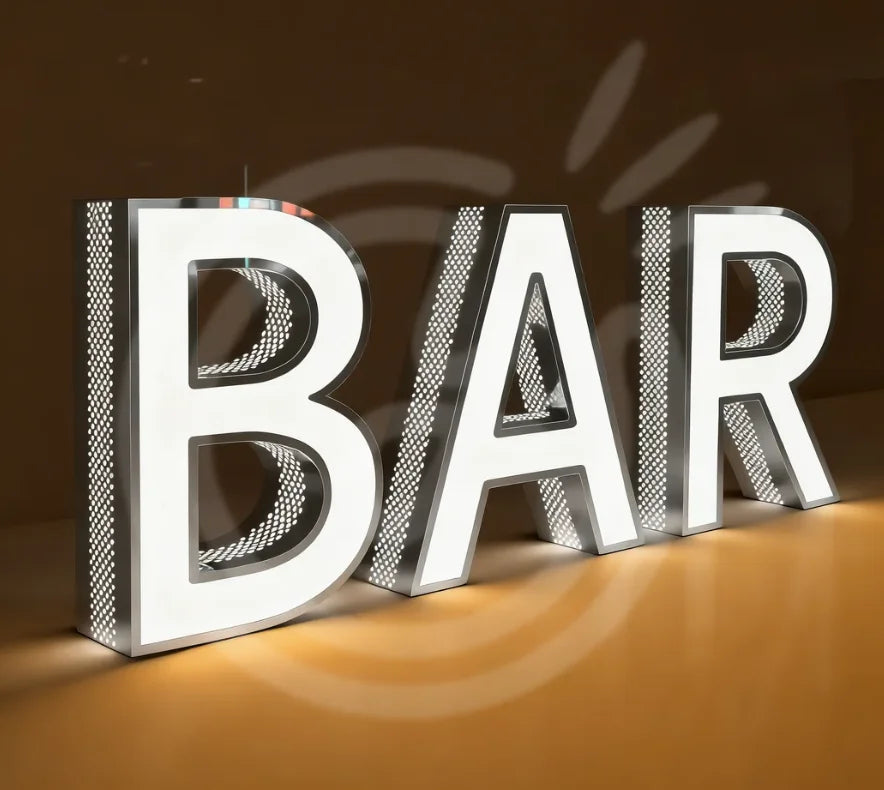 lettres lumineuses 3d modernes métal brillant blanc jaune doré