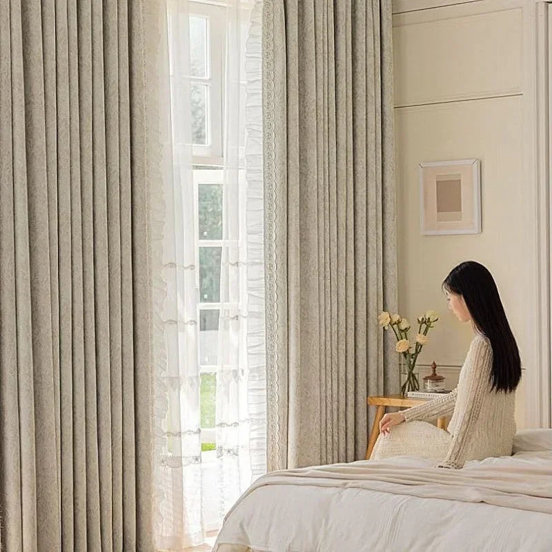 rideau occultant beige clair moderne doublure transparente salon chambre maison