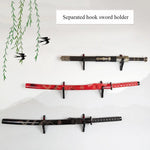 supports muraux épées décoration asiatique traditionnelle samouraï dragons fleurs multiples niveaux bois clair noir