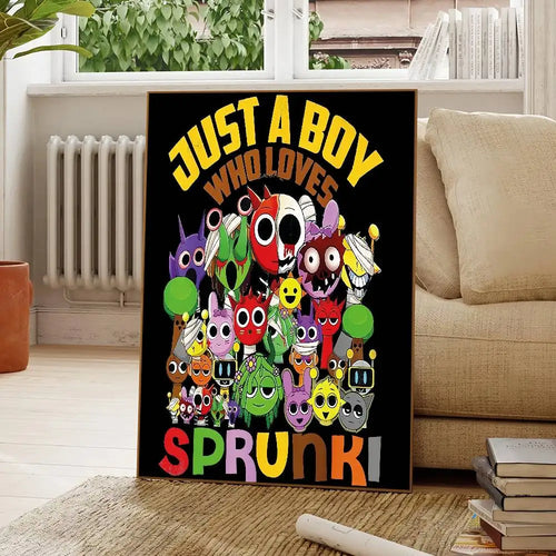 affiche poster cartoon sprunki personnages animés texte juste garçon cadre bois décoration