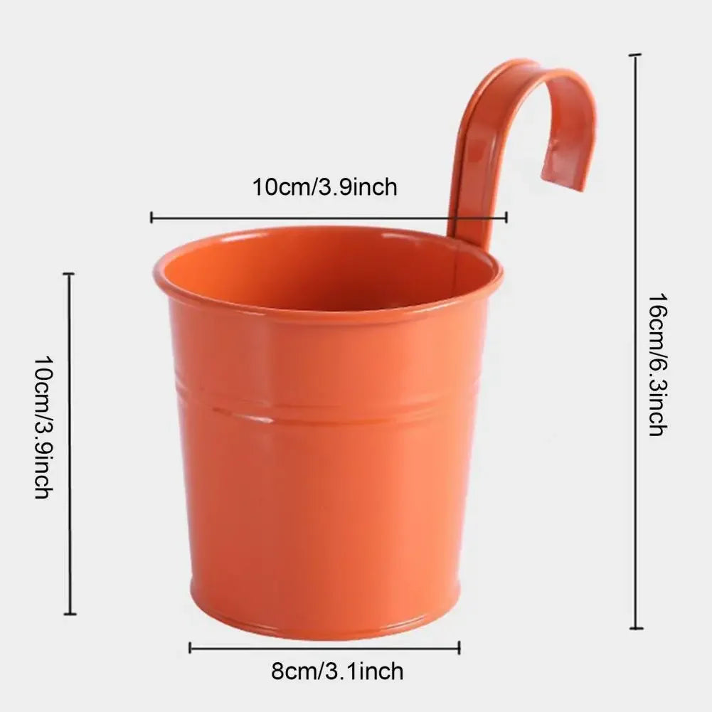 Pots fleurs suspendus vintage couleurs rose bleu jaune violet orange anneaux métalliques retouches