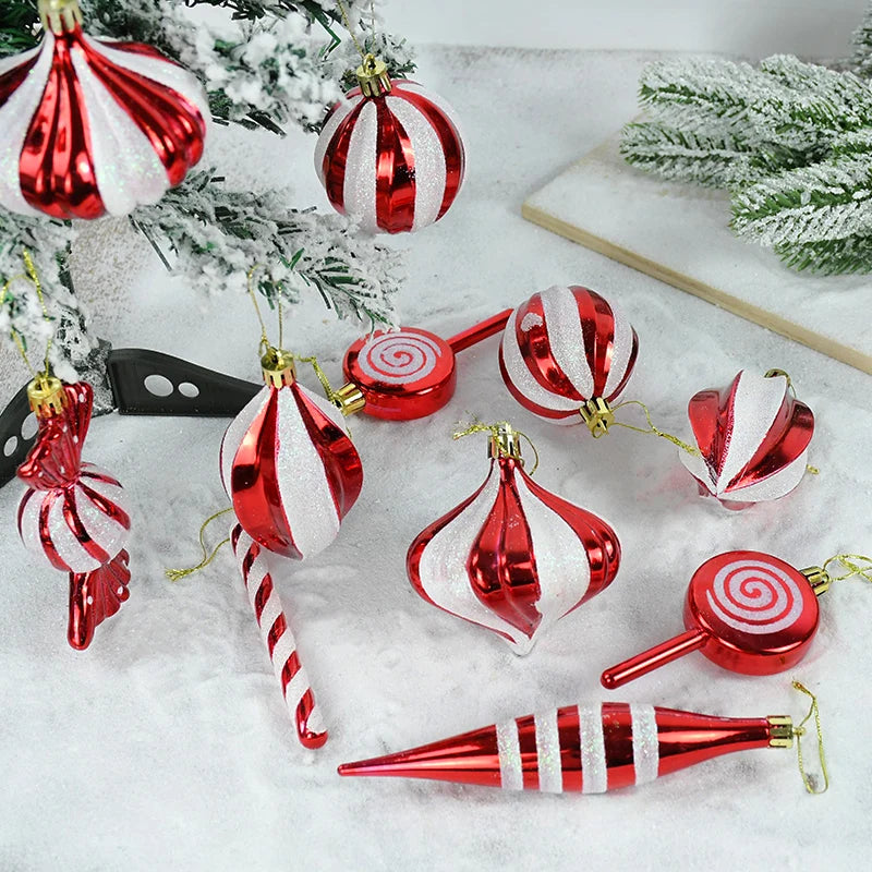 Décoration de fête rouge et blanche pour sapin