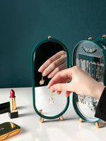 boîte bijoux transparente moderne miroir poignées boucles d'oreilles colliers pendentifs vert blanc portable chambre