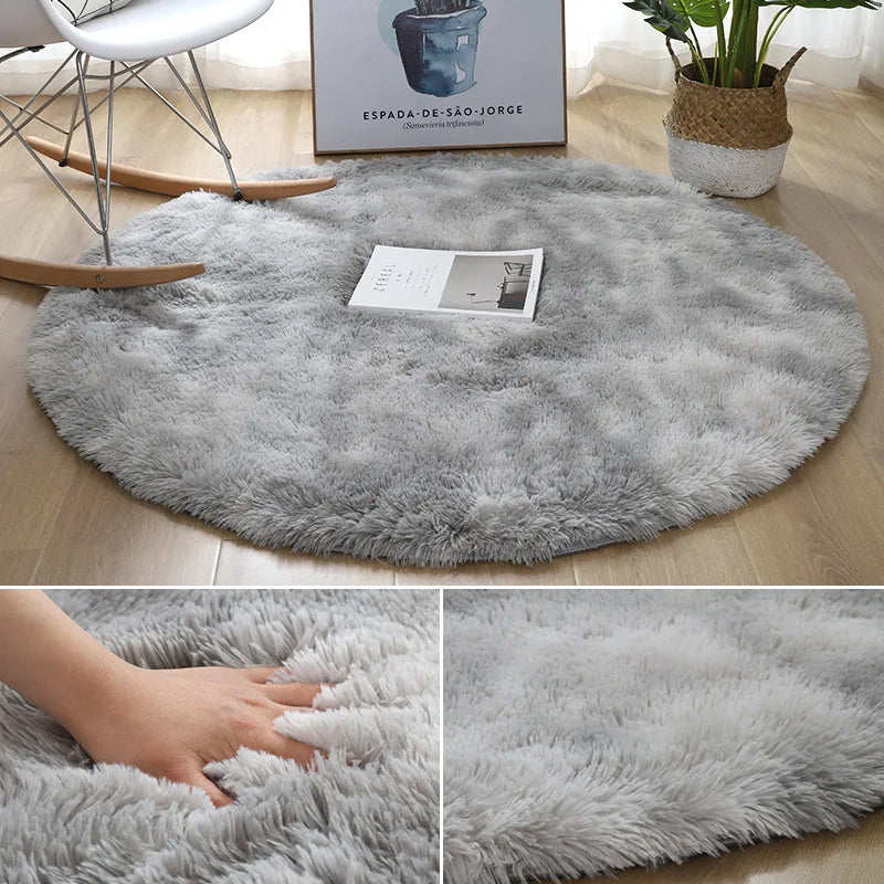tapis rond peluche douce moderne blanc rose bleu salon chambre décoration extérieur sdb toilette