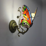 applique murale art nouveau papillon verre coloré bleu rouge verte fixée mur blanc or