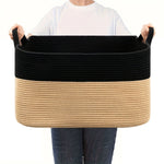 panier rangement tissé polyester pliable beige blanc rayures horizontales moderne rustique