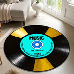 tapis rond moderne disque vinyle noir rouge bleu violet life is music chambre salon