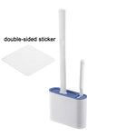 brosse wc adhésive support double adhésif poils doux moderne salle bain blanc