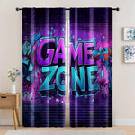 rideaux deux pièces graffiti game zone briques violet turquois rouge blanc urbain