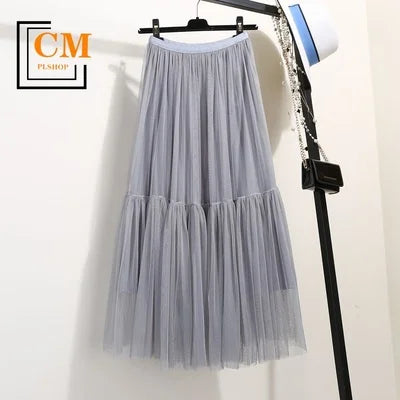jupe midi plissée tulle transparente féminine élégante décontractée multiple niveaux printemps été