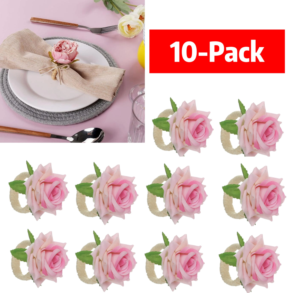 porte serviettes décoratifs rose fleurs tissu jute tressée champêtre mariage automne festif pique nique