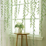 rideaux transparents motifs feuilles verte rose beige salon champêtre bohème poche tringle polyester