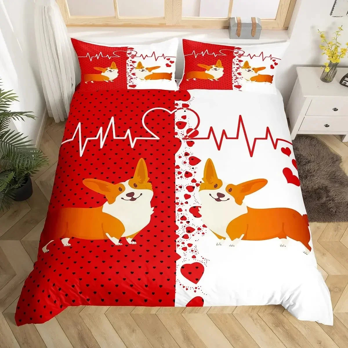 Détail du motif couronne sur housse de couette 260x240