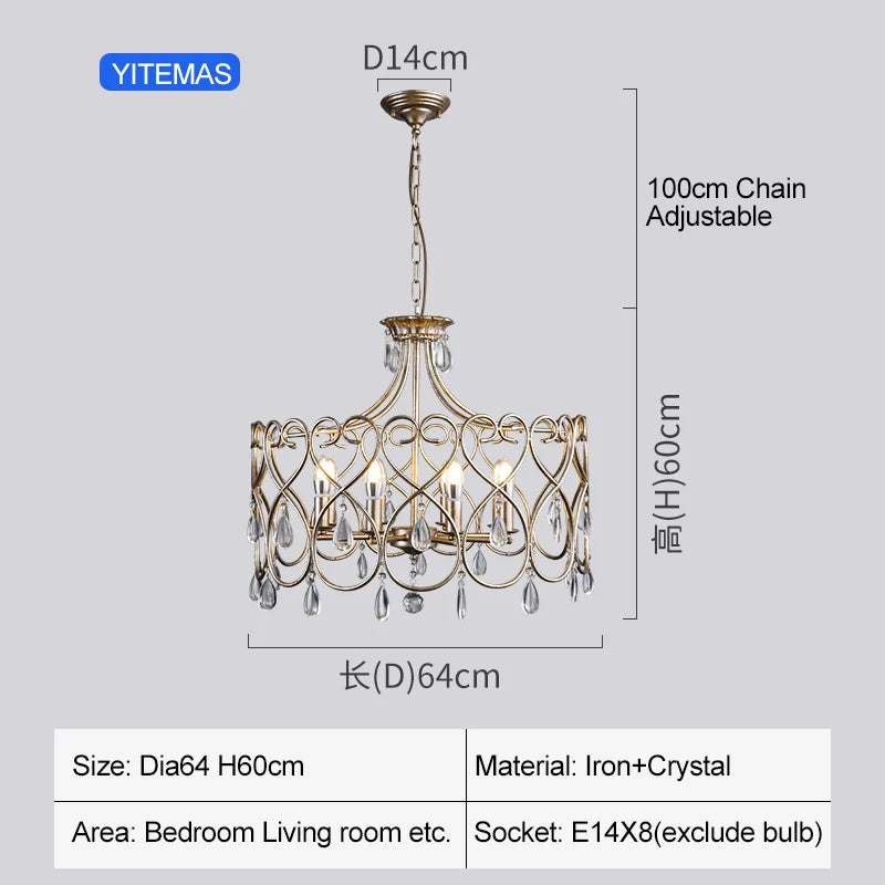 lustre cristal doré filigrane classique lumières suspension chaines e14