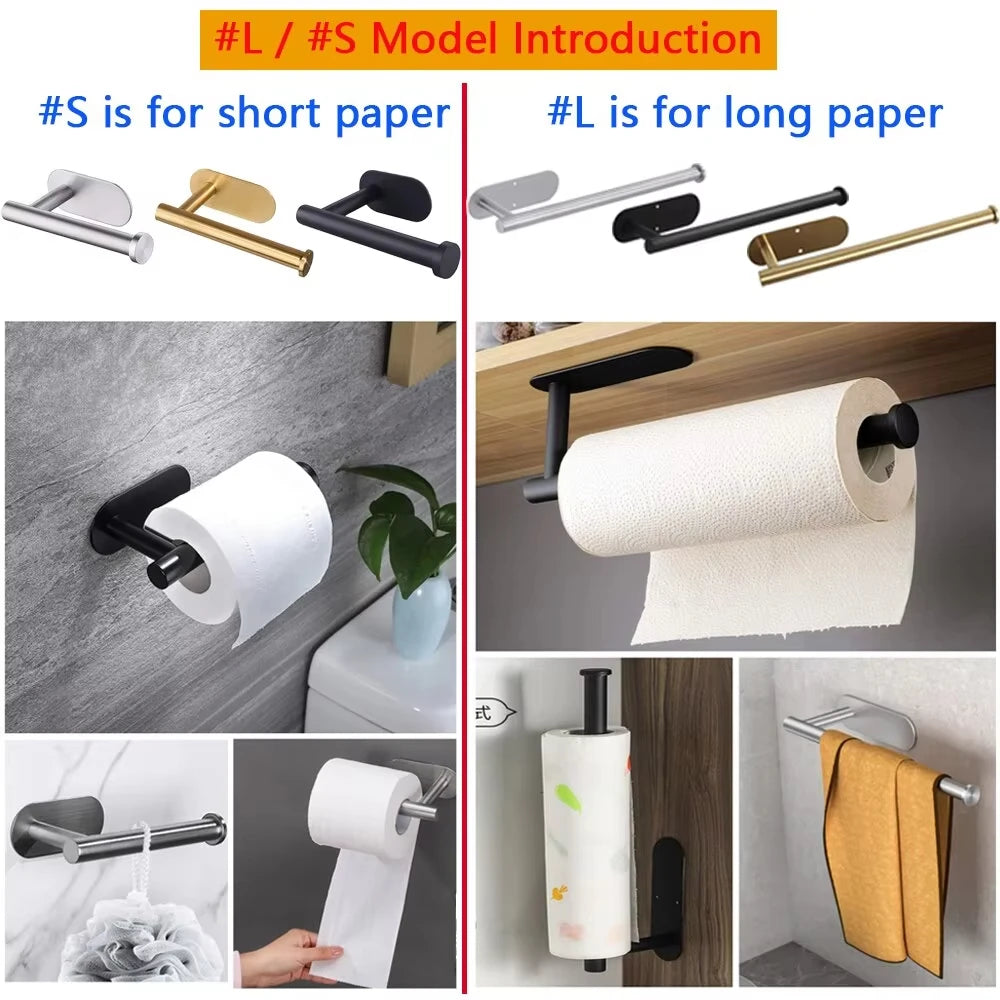 support rangement salle bain argenté moderne porte serviettes papier toilette adhésif minimaliste pièces