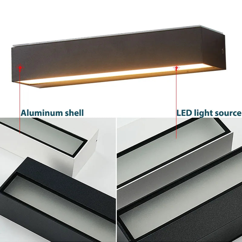 applique murale led moderne noir blanc ip65 2000lm 200mm 300mm 500mm minimaliste