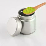 boîte thé matcha argent noir contemporaine cuillère bois opaquet aluminium fcm portable scellée