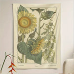 tapisserie vintage illustrative botanique fleurs feuilles salon chambre rouge orangé blanc