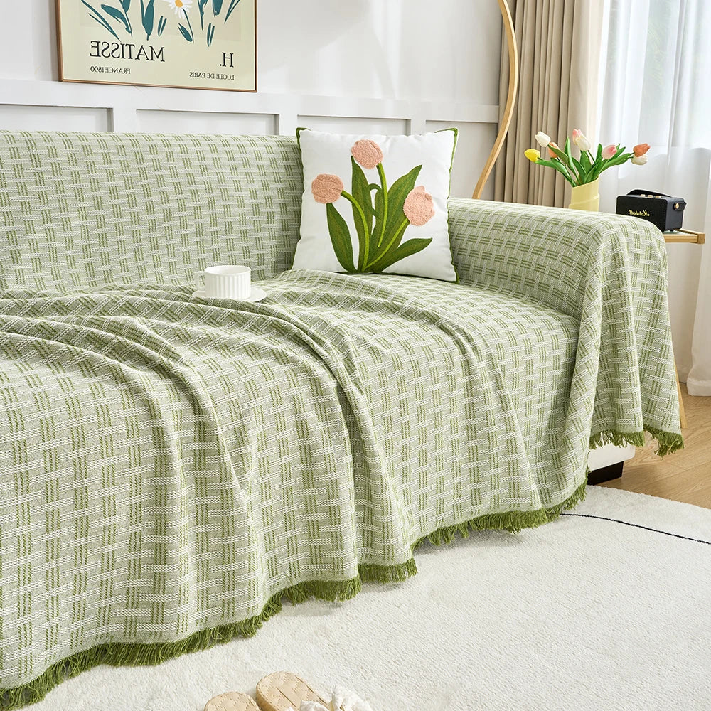 couverture géométrique moderne vert clair blanc polyester coton usage intérieur extérieur multisaison pique nique