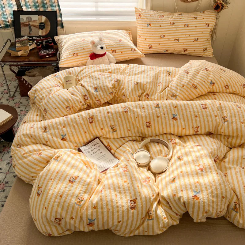 ensemble literie fleuri rose bleu marron clair coeurs taies d'oreiller housses couette doux moderne
