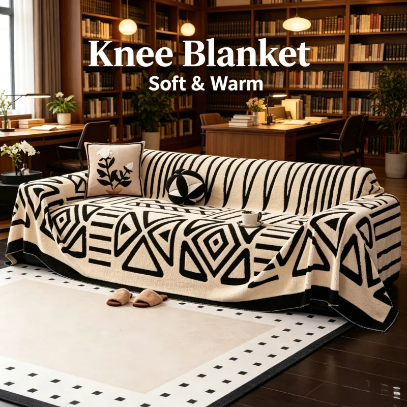couverture canapé polaire géométrique blanc noir douillette machine wash adaptable animaux domestiques moderne