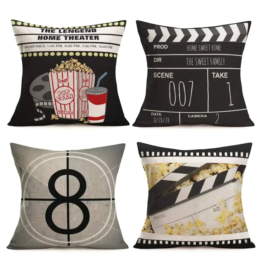 housse coussin motif cinéma vintage beige zipper 30x30 40x40 45x45 50x50 55x55 60x60
