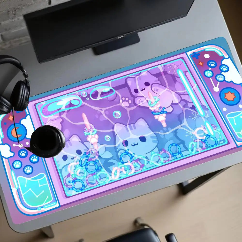 tapis souris violet bleu blanc rose dessin animé chats moderne caoutchouc gaming
