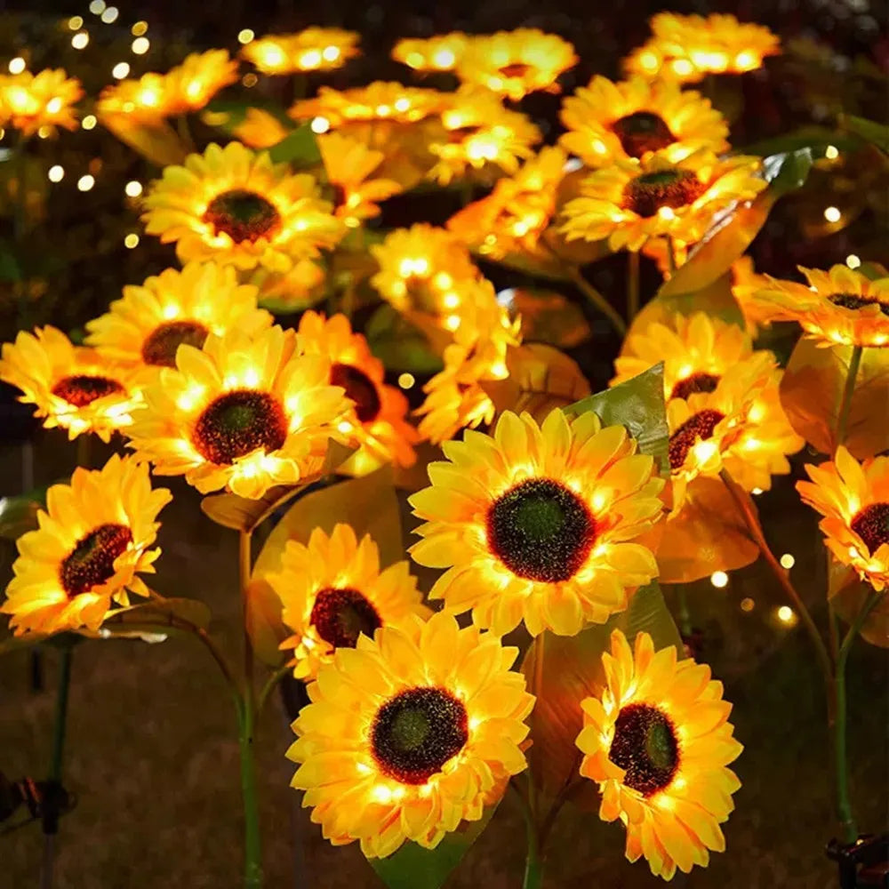 fleur artificielle solaire jaune verte moderne piquet métallique base fixation