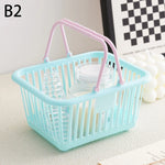 panier rangement rose clair bleu pastel poignées détachables rangement moderne utilisation multiple plastique organiser