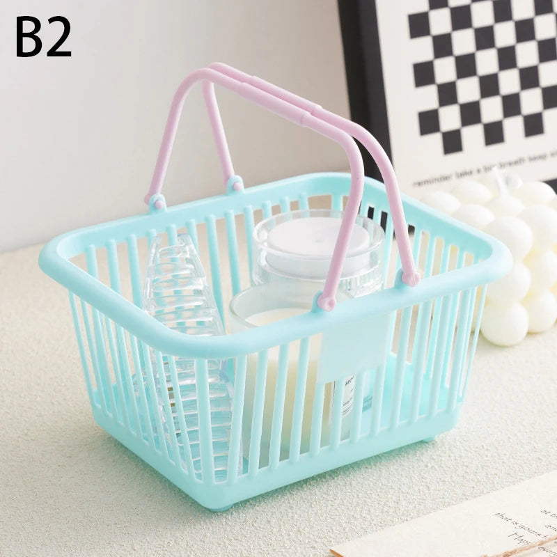 panier rangement rose clair bleu pastel poignées détachables rangement moderne utilisation multiple plastique organiser