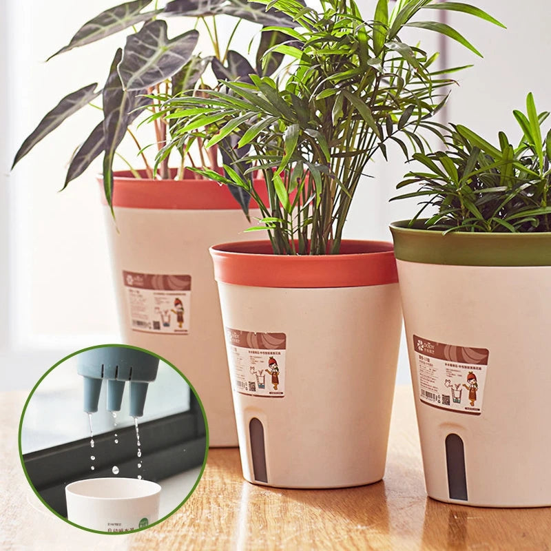 pots plante intérieure autoarrosants moderne plastique couleurs beige orange vert clair gris tailles