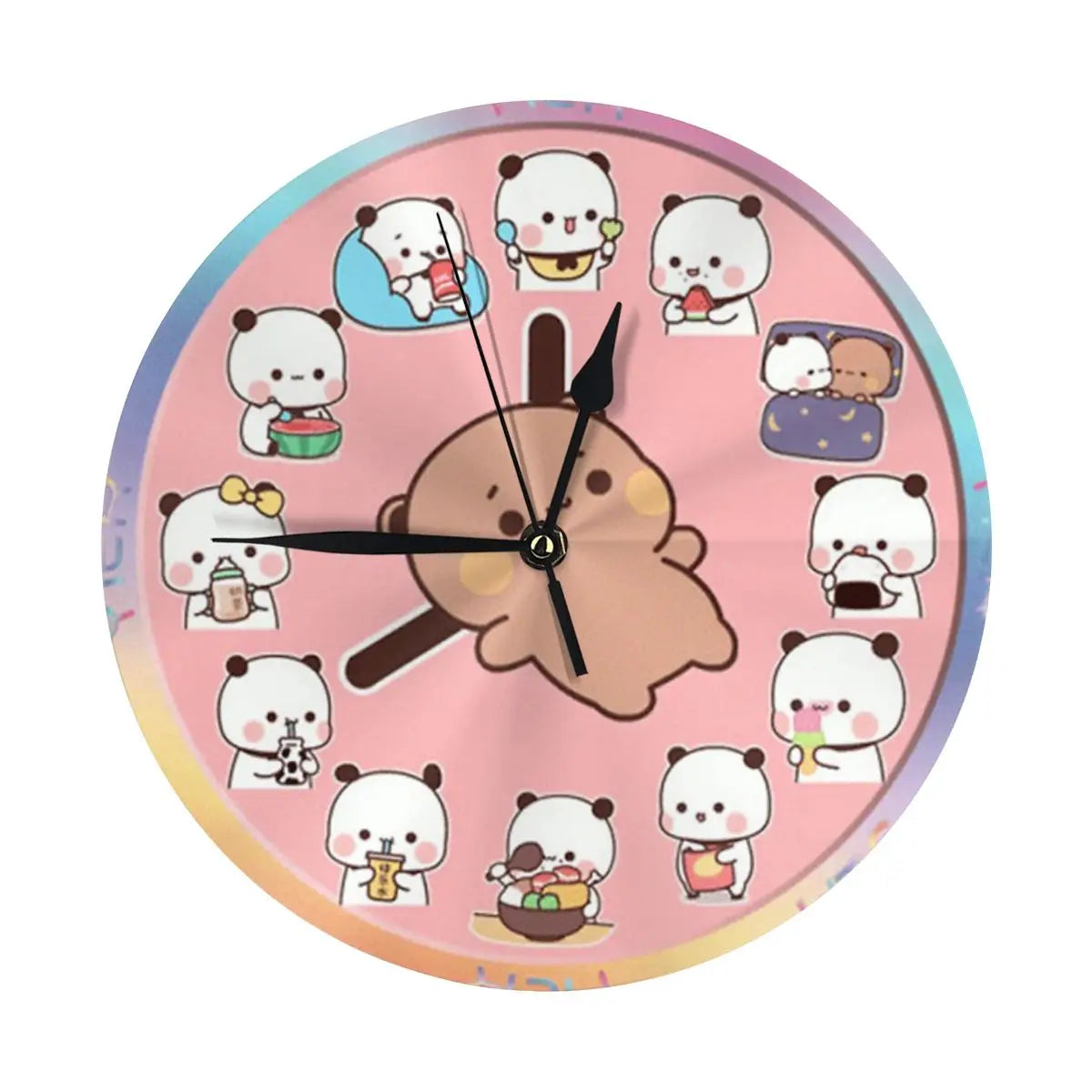 horloge murale panda mignonne horaire quartz pvc rose clair cartoon chambre enfants decoration ornement