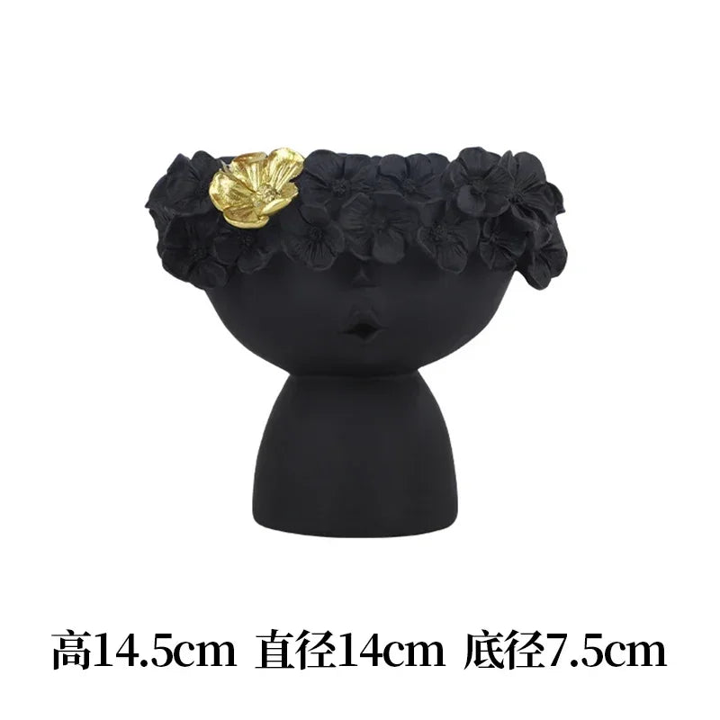 vase décoration buste féminin moderne fleurs artificielles couleurs variées blanc noir bleuclair crème grisfoncé