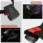 lampe frontale rechargeable cob pince visor clip câble usb sensoriel mouvement pêche camping travail