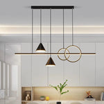 lustre led moderne suspension noir doré blanc minimaliste abatjour conique annulaire