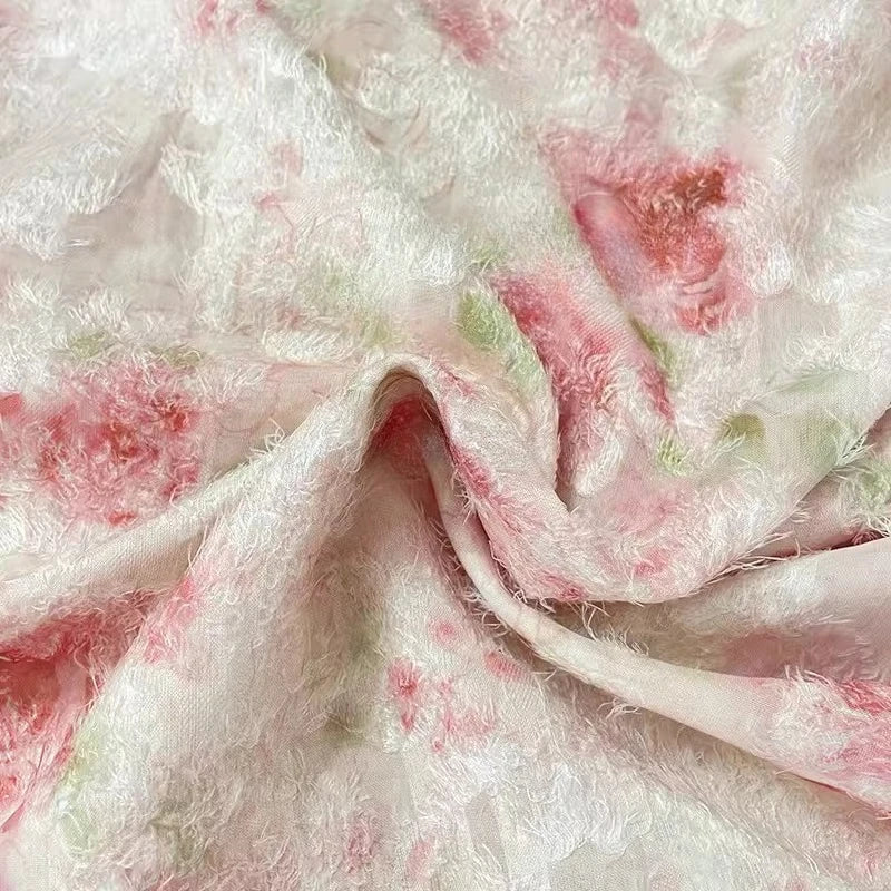 tissu polyester fleurs rose vert blanc classique romantique opacité tringle décoration mode création textile