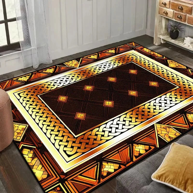 tapis géométrique noir or marron moderne salon chambre élégant motifs floraux 40x60cm