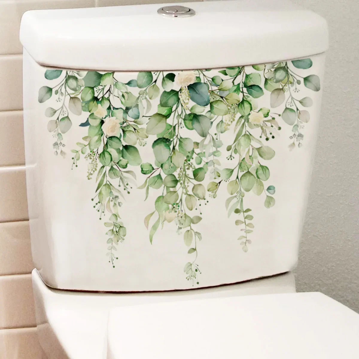 cache wc blanc fleurs feuilles papillons adhésif décoration murale moderne naturel stickers