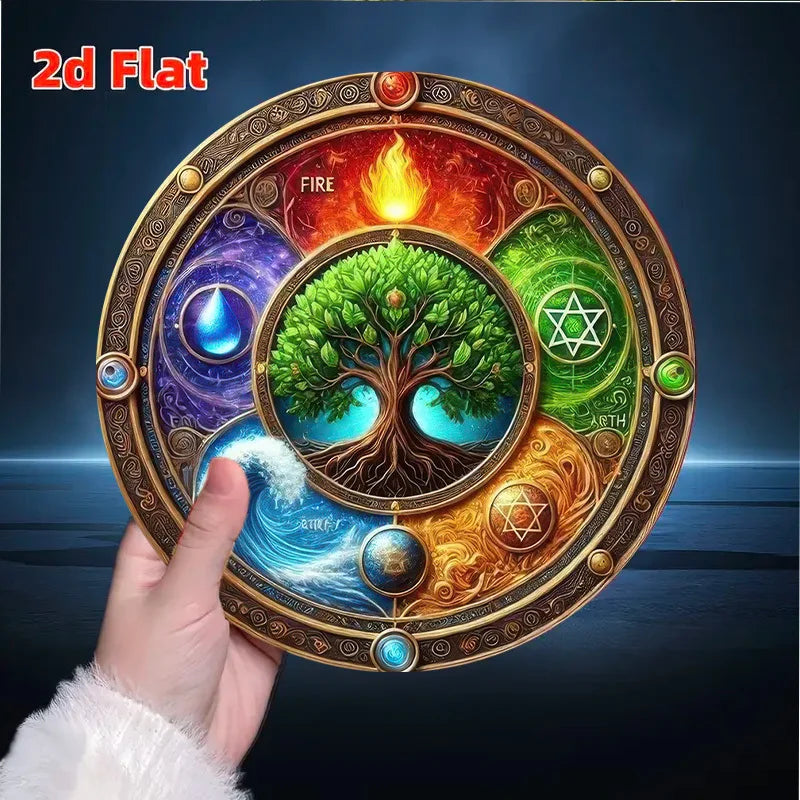 tableau mural arbre vie multicolore symboles astrologiques cercles concentriques art contemporain opaque 20x20cm