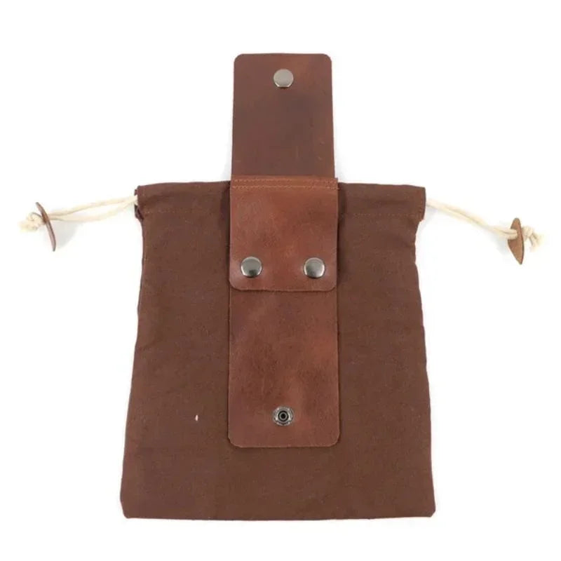 pochette multifonctionnelle toile coton cuir marron vert noir vintage rustique respectueux environnement anneaux boutons