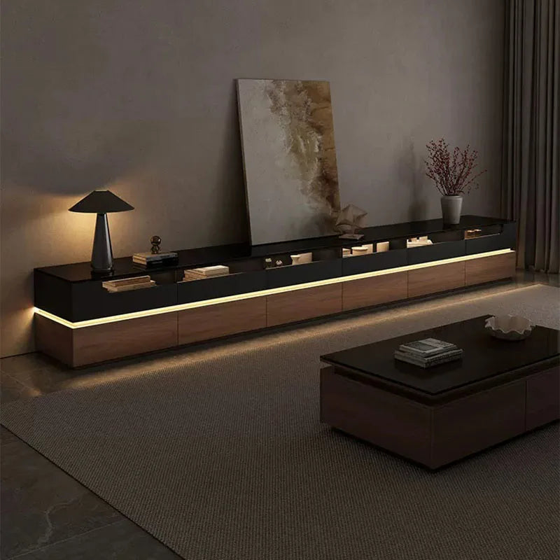 meuble tv moderne mdf noir bois naturel support télé 160cm assemblage facile salon